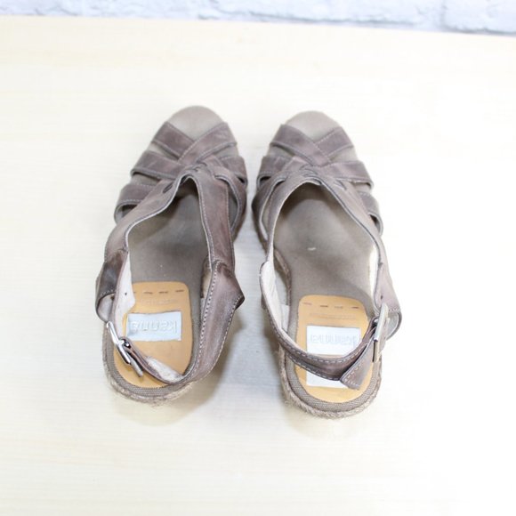 Kanna Brown Leather Jute Espadrille Ankle Strap Wedge Sandals US 6.5 - Picture 6 of 9